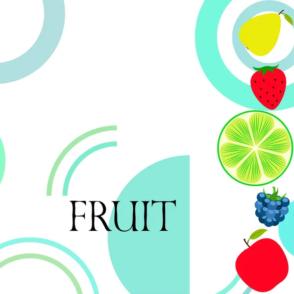 Frutta e bacche. Colorate icone di frutta dei cartoni animati: mela, pera, mora, fragola, lime. Sfondo vettoriale . — Vettoriale Stock