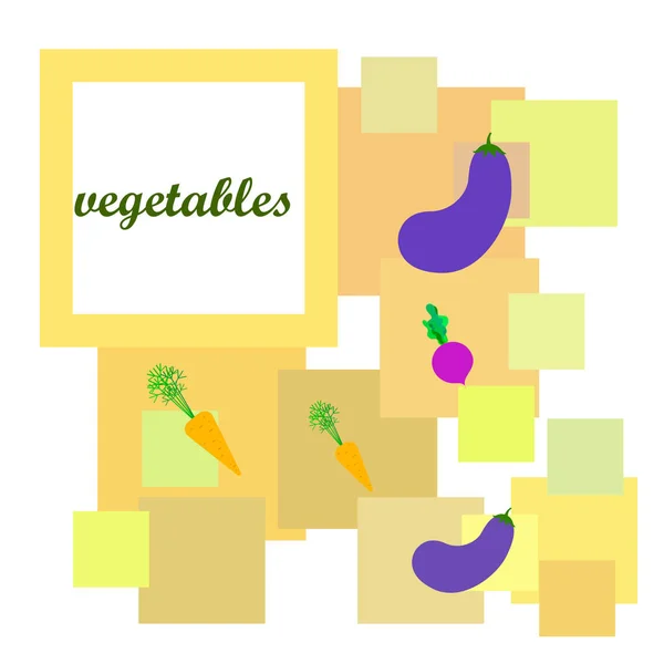 胡萝卜，甜菜，茄子，新鲜蔬菜。 有机食品海报。 农贸市场设计。 矢量背景. — 图库矢量图片