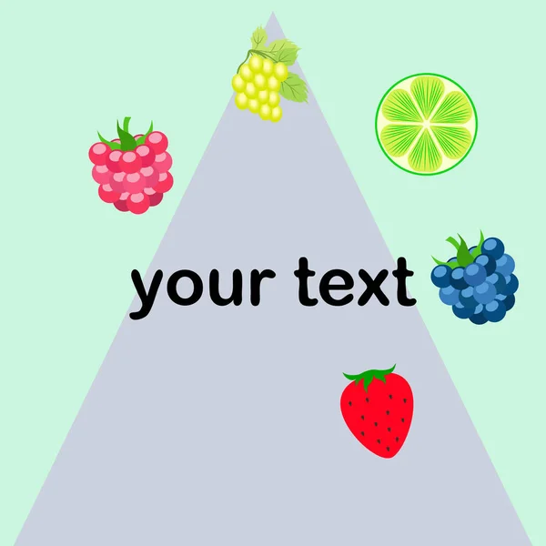 Frutta e bacche. Colorate icone di frutta dei cartoni animati: mora, lampone, uva, fragola, lime. Sfondo vettoriale . — Vettoriale Stock
