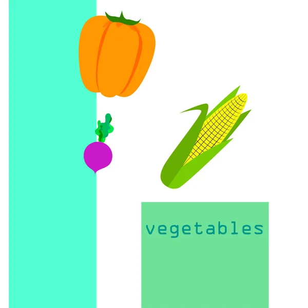Taze sebzeler. Biber, pancar, mısır. Organik gıda posteri. Çiftçi pazarı tasarımı. Vektör. — Stok Vektör