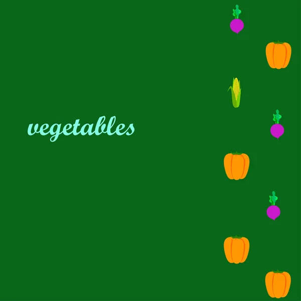 Verduras frescas. Pimienta, remolacha, maíz. Cartel de alimentos orgánicos. Diseño del mercado de agricultores. Vector . — Vector de stock