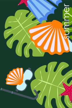 Vektör sualtı deniz tasarım elemanları kümesi. Dalış. Üstte görüntü.