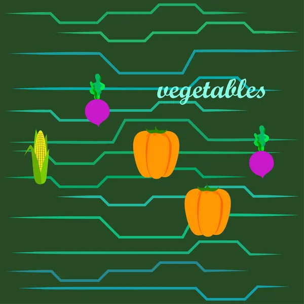 Verdure fresche. Pepe, barbabietola, mais. Manifesto di cibo biologico. Progettazione del mercato agricolo. Vettore . — Vettoriale Stock