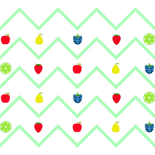 Frutas e bagas. Ícones de frutas de desenhos animados coloridos: maçã, pêra, amora, morango, limão. Fundo vetorial . —  Vetores de Stock