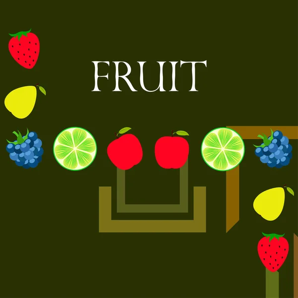 水果和浆果 五颜六色的卡通水果图标 矢量背景 — 图库矢量图片