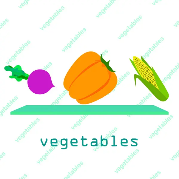 Verduras frescas. Pimienta, remolacha, maíz. Cartel de alimentos orgánicos. Diseño del mercado de agricultores. Vector . — Vector de stock