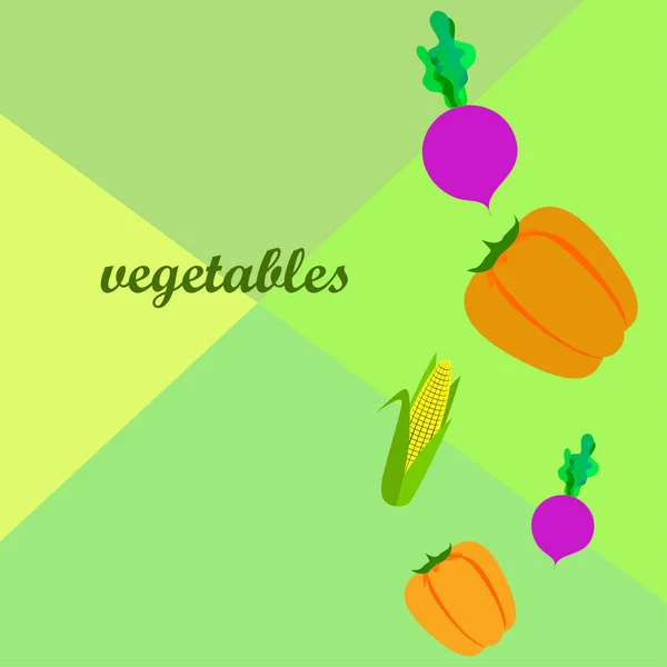 Verduras frescas. Pimienta, remolacha, maíz. Cartel de alimentos orgánicos. Diseño del mercado de agricultores. Vector . — Vector de stock