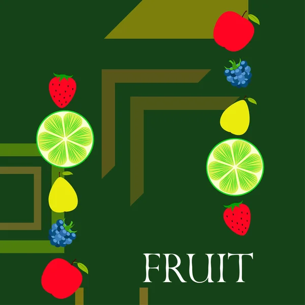 Frutas Bayas Iconos Coloridos Frutas Dibujos Animados Manzana Pera Mora — Vector de stock