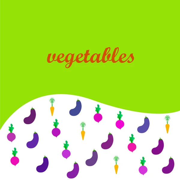 Carrot, beet, eggplant, fresh vegetables. Organic food poster. Farmer market design. Vector background. — Stock Vector