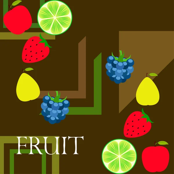 Frutas Bayas Iconos Coloridos Frutas Dibujos Animados Manzana Pera Mora — Vector de stock