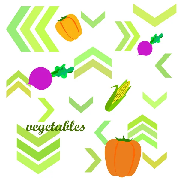 Свежие овощи. Перец, свекла, кукуруза. Плакат с органической едой. Дизайн фермерского рынка. Вектор . — стоковый вектор