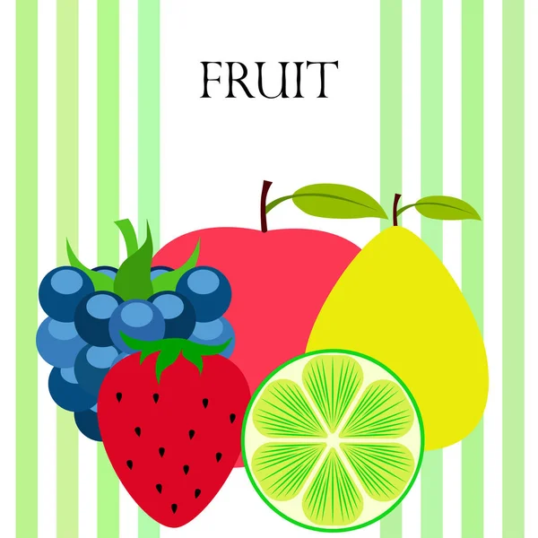 水果和浆果 五颜六色的卡通水果图标 矢量背景 — 图库矢量图片
