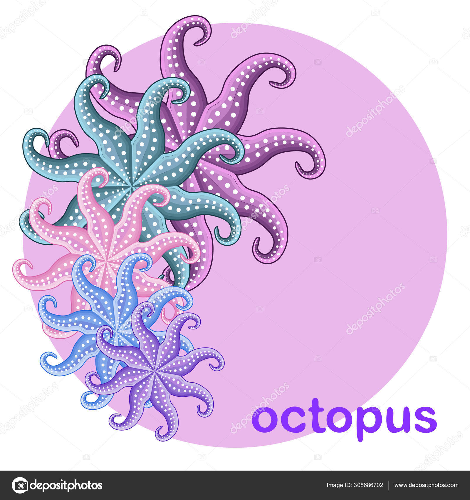 Octopus Fresh Seafood Vector Backgroung Food Restaurant Design Stock