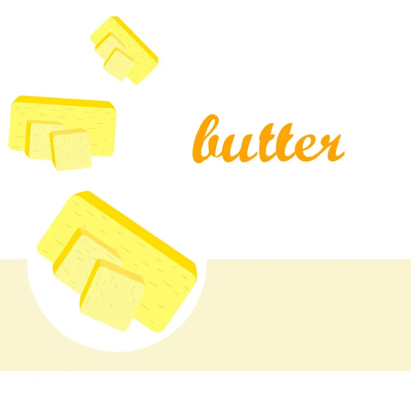 노란 버터의 벡터 껍질입니다. 마아가린 이나 번진 기름진 천연 유제품을 얇게 썰어 낸다. 요리와 먹을 수있는 고칼로리 음식. — 스톡 벡터
