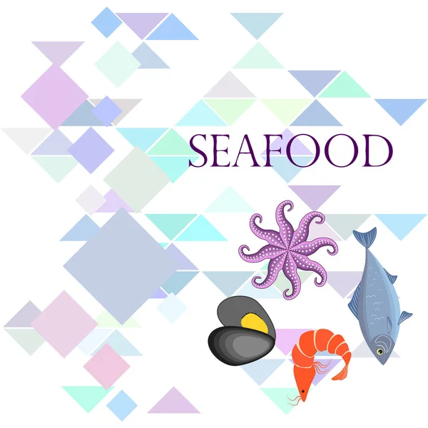 Seafood Vector Illustration Fresh Sea Fish Mussel Shrimp Octopus — Stock Vector