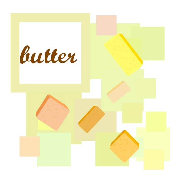 Vector yellow stick of butter. Slices of margarine or spread, fatty natural dairy product. High-calorie food for cooking and eating. — ストックベクタ