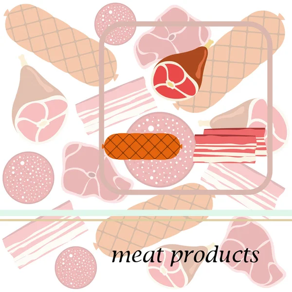 Pølse Bøf Hele Fødder Bacon Fersk Kød Billede Til Gård – Stock-vektor