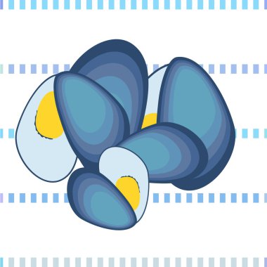 Midyeler taze deniz ürünleri. Vektör arka planı. Yemek ve restoran tasarımı.