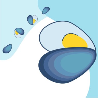 Midyeler taze deniz ürünleri. Vektör arka planı. Yemek ve restoran tasarımı.