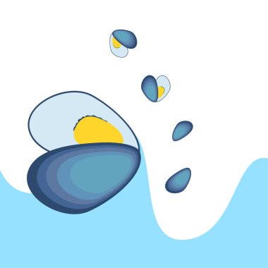 Midyeler taze deniz ürünleri. Vektör arka planı. Yemek ve restoran tasarımı.