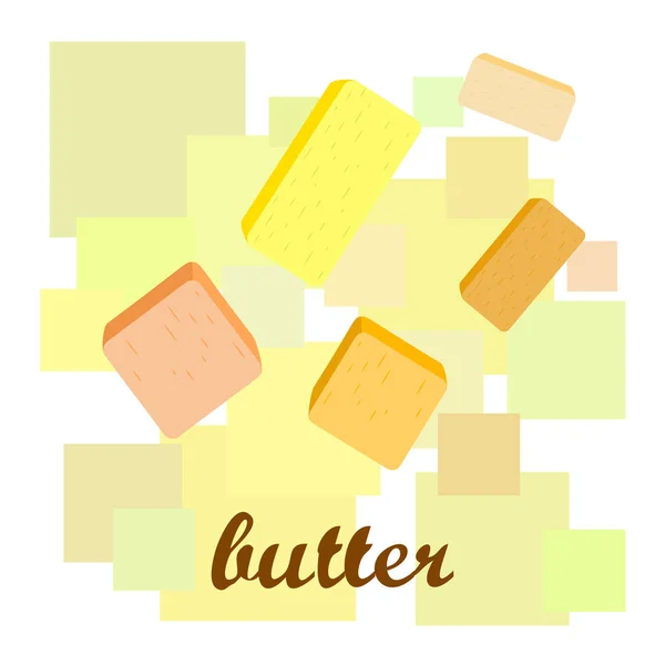Vector pau amarelo de manteiga. Fatias de margarina ou espalhar, produtos lácteos naturais gordurosos. Alimentos ricos em calorias para cozinhar e comer . — Vetor de Stock