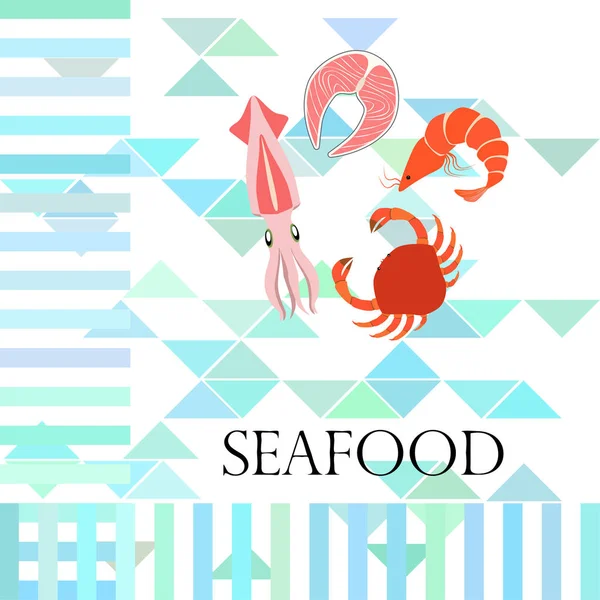 Fisch, Garnelen, Krabben, Kalmar. Vector Meeresfrüchte. Essen und Restaurantdesign. — Stockvektor
