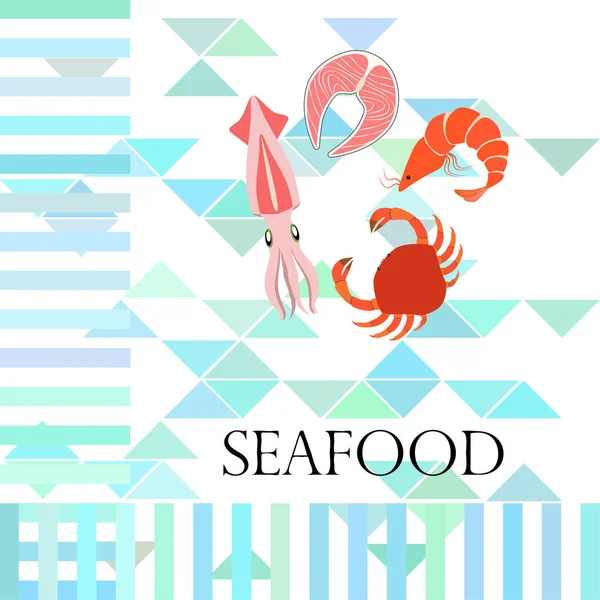 Peixe, camarão, caranguejo, squid.Vector frutos do mar. Design de comida e restaurante. — Vetor de Stock