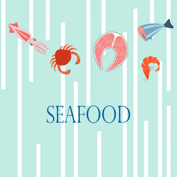 Poissons, crevettes, crabes, calmars. Fruits de mer vecteurs. Design gastronomique et restaurant. — Image vectorielle