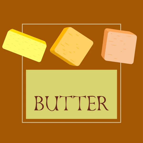 Vektorgul smörpinne. Skivor margarin eller spridda, feta naturliga mejeriprodukter. Kaloririk mat för matlagning och ätande. — Stock vektor
