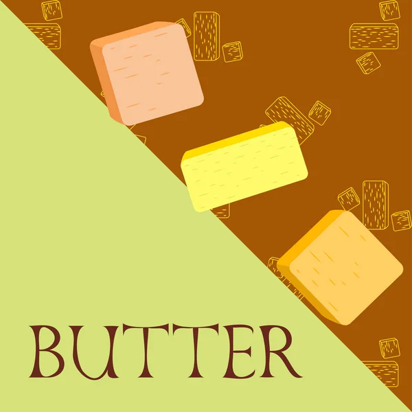 Sárga vajrúd. Szeletelt margarin vagy elterjedt, zsíros természetes tejtermék. Magas kalóriatartalmú ételek főzéshez és evéshez. — Stock Vector