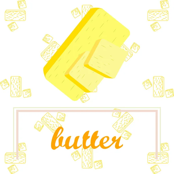 Sárga vajrúd. Szeletelt margarin vagy elterjedt, zsíros természetes tejtermék. Magas kalóriatartalmú ételek főzéshez és evéshez. — Stock Vector