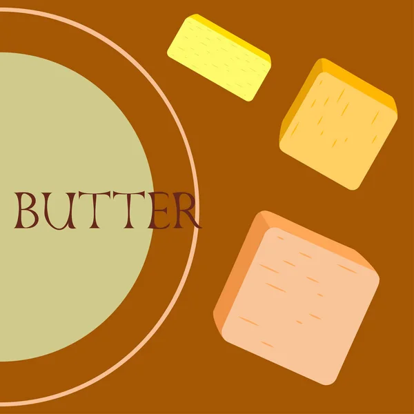 Vector yellow stick of butter. Slices of margarine or spread, fatty natural dairy product. High-calorie food for cooking and eating. — ストックベクタ