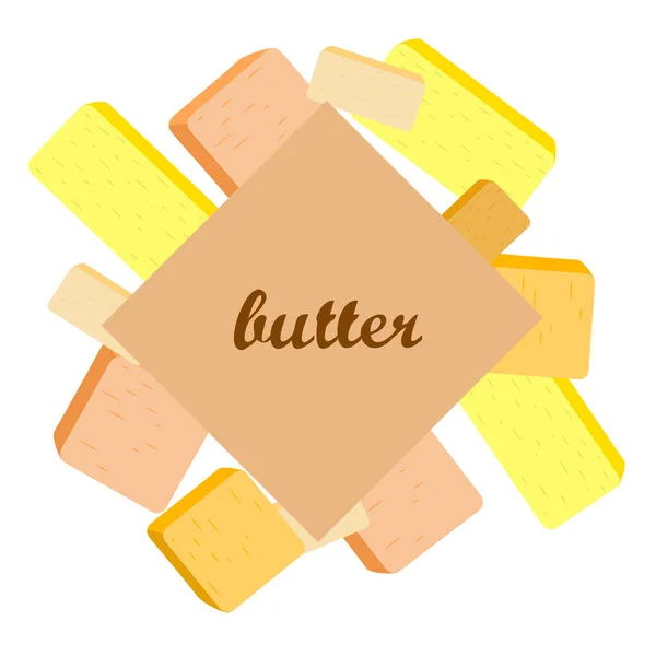 Vector gele boterstok. Snijwonden van margarine of verspreid, vettig natuurlijk zuivelproduct. Voedsel met een hoog caloriegehalte voor koken en eten. — Stockvector