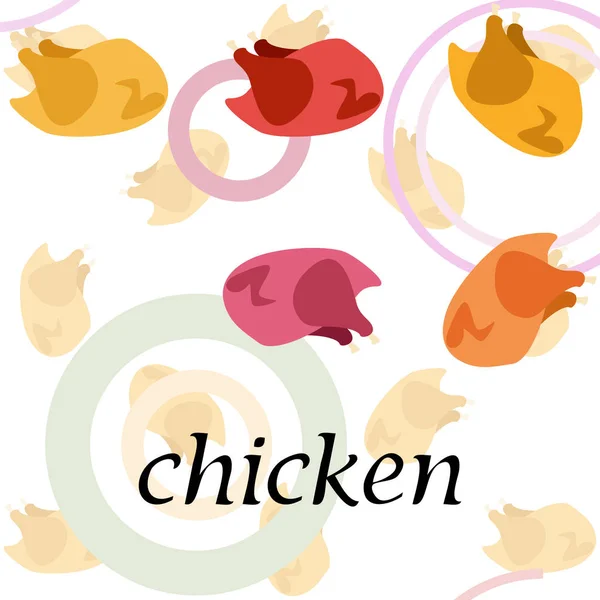 Carne de pollo, dibujos animados, ilustración vectorial, fondo alimentario . — Vector de stock