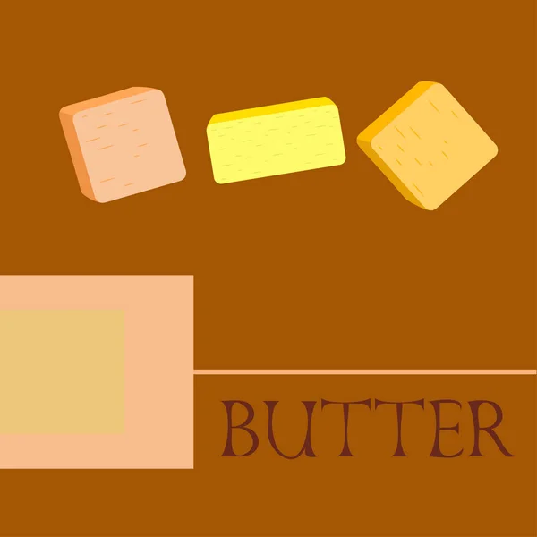 Vector yellow stick of butter. Slices of margarine or spread, fatty natural dairy product. High-calorie food for cooking and eating. — ストックベクタ