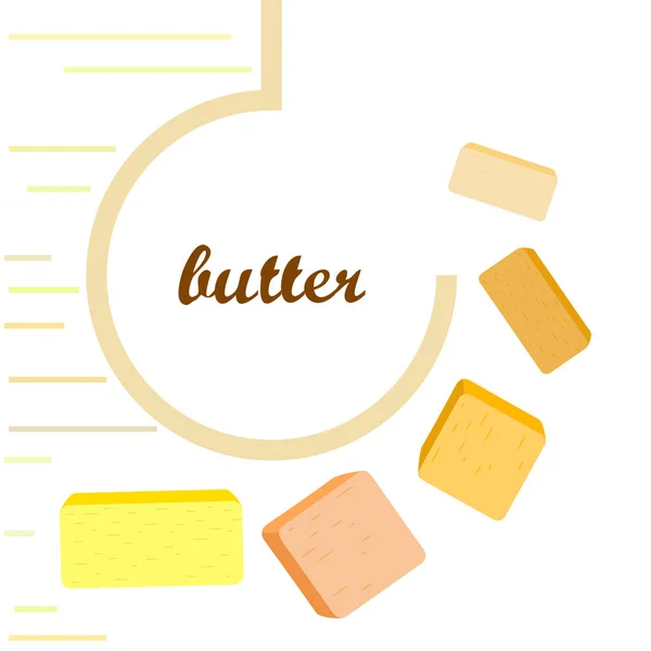 Vector yellow stick of butter. Slices of margarine or spread, fatty natural dairy product. High-calorie food for cooking and eating. — ストックベクタ