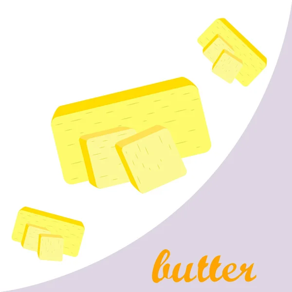 Κίτρινο διάνυσμα βουτύρου. Κομμάτια μαργαρίνης ή εξάπλωσης, λιπαρό φυσικό γαλακτοκομικό προϊόν. Υψηλής θερμιδικής αξίας τρόφιμα για το μαγείρεμα και το φαγητό. — Διανυσματικό Αρχείο
