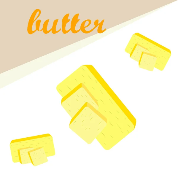 Vector pau amarelo de manteiga. Fatias de margarina ou espalhar, produtos lácteos naturais gordurosos. Alimentos ricos em calorias para cozinhar e comer . —  Vetores de Stock