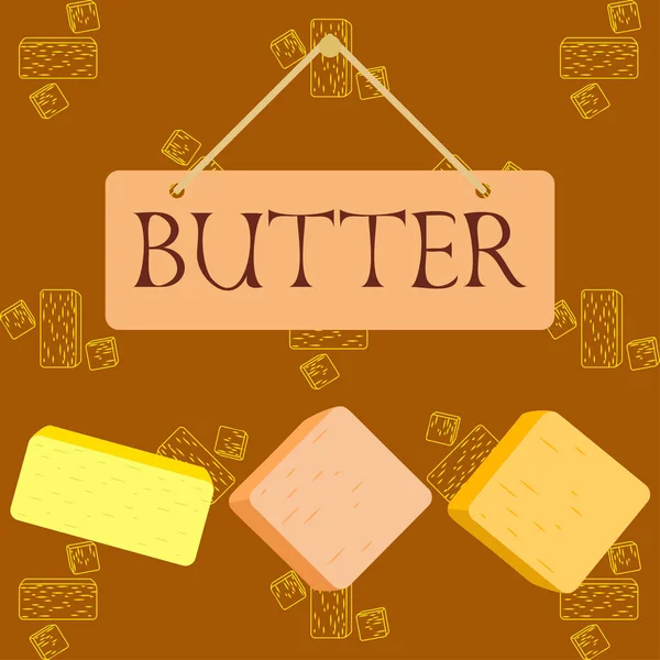 Vector yellow stick of butter. Slices of margarine or spread, fatty natural dairy product. High-calorie food for cooking and eating. — ストックベクタ