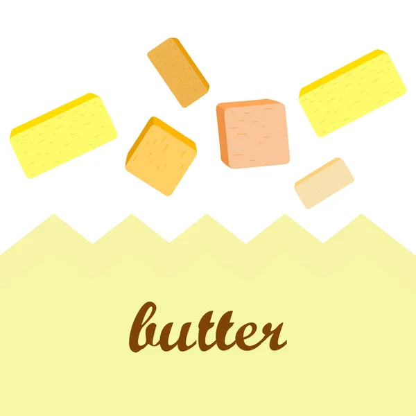 Vektorově žlutá tyčinka másla. Plátky margarínu nebo pomazánky, tučné přírodní mléčné výrobky. Vysokokalorické jídlo na vaření a stravování. — Stockový vektor