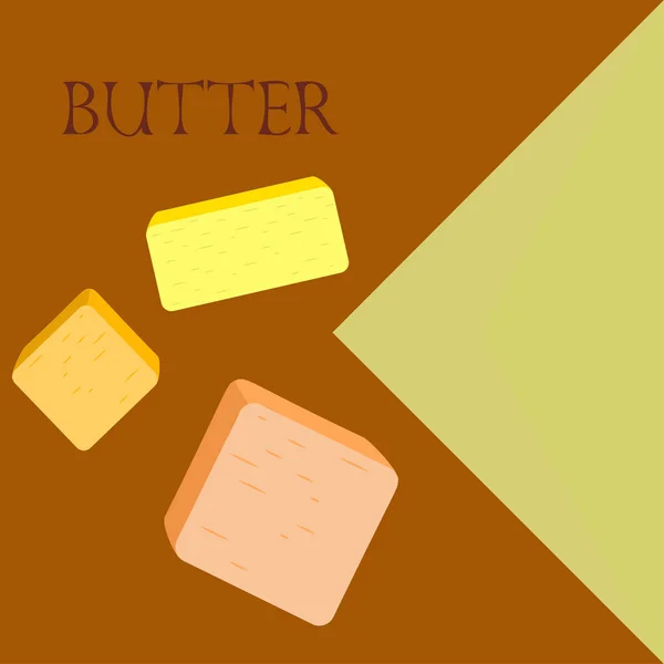 Sarı yağ çubuğu. Bir dilim margarin ya da yayılmış, yağlı doğal süt ürünü. Yemek ve yemek için yüksek kalorili yiyecekler.. — Stok Vektör