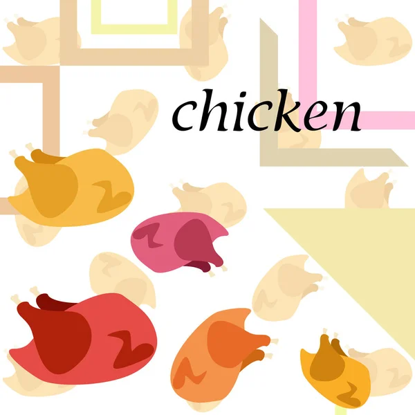 Carne de pollo, dibujos animados, ilustración vectorial, fondo alimentario . — Vector de stock