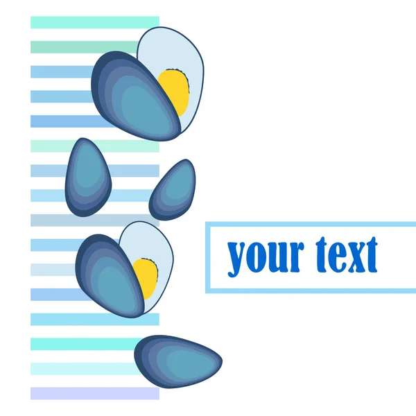 Mosselen Verse Zeevruchten Vector Achtergrond Voedsel Restaurantontwerp — Stockvector
