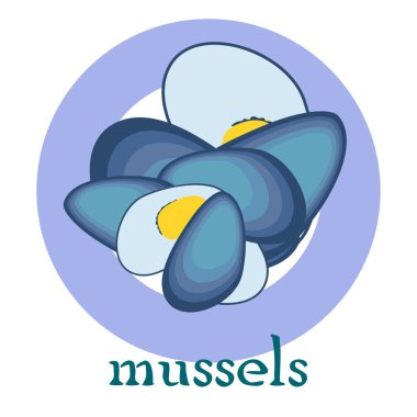 Midyeler taze deniz ürünleri. Vektör arka planı. Yemek ve restoran tasarımı.