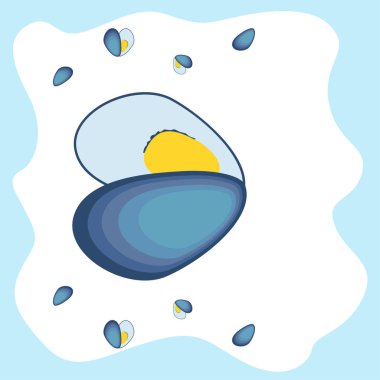 Midyeler taze deniz ürünleri. Vektör arka planı. Yemek ve restoran tasarımı.