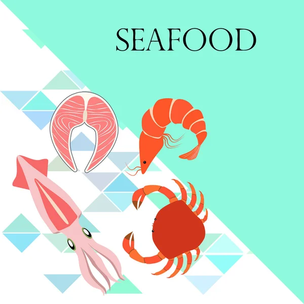 생선, 새우,게, 오징어, 벡터 해산물. 식품 과 식당 디자인. — 스톡 벡터