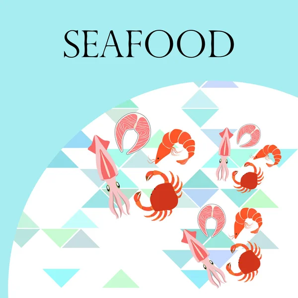 Poissons, crevettes, crabes, calmars. Fruits de mer vecteurs. Design gastronomique et restaurant. — Image vectorielle