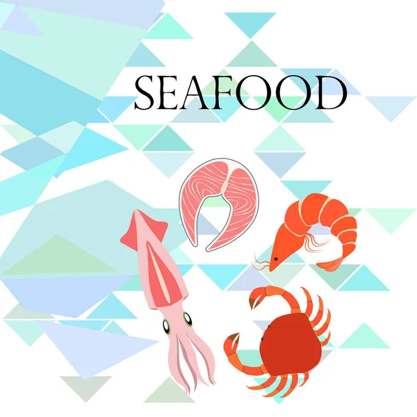Peixe, camarão, caranguejo, squid.Vector frutos do mar. Design de comida e restaurante. — Vetor de Stock