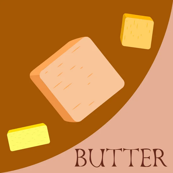Stecca di burro giallo vettoriale. Fette di margarina o spalmata, latticini grassi naturali. Alimenti ad alto contenuto calorico per cucinare e mangiare . — Vettoriale Stock