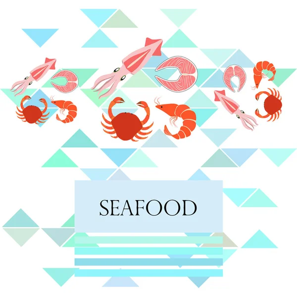 Pescado, camarones, cangrejo, calamar. Diseño de comida y restaurante. — Vector de stock